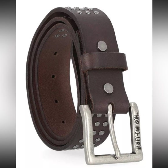 ✔️HARLEY DAVIDSON MENS TRIPLE STUDDED LEATHER BELT - Picture 2 of 9